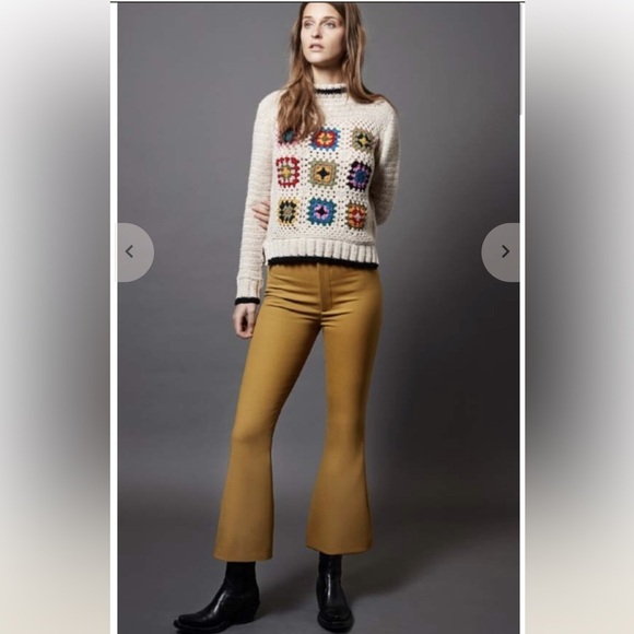 Smythe / high rise cropped kick flare pants in saffron mustard yellow 8 - Picture 1 of 4